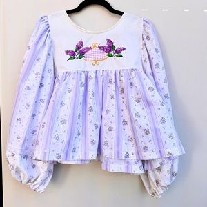 Embroidered lilacs cropped poet blouse
